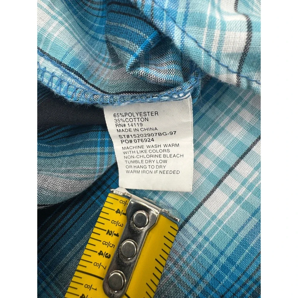 Ely Cattleman Pearl Snap Mens 4XB Blue Plaid Western Long Sleeve Shirt Cowboy